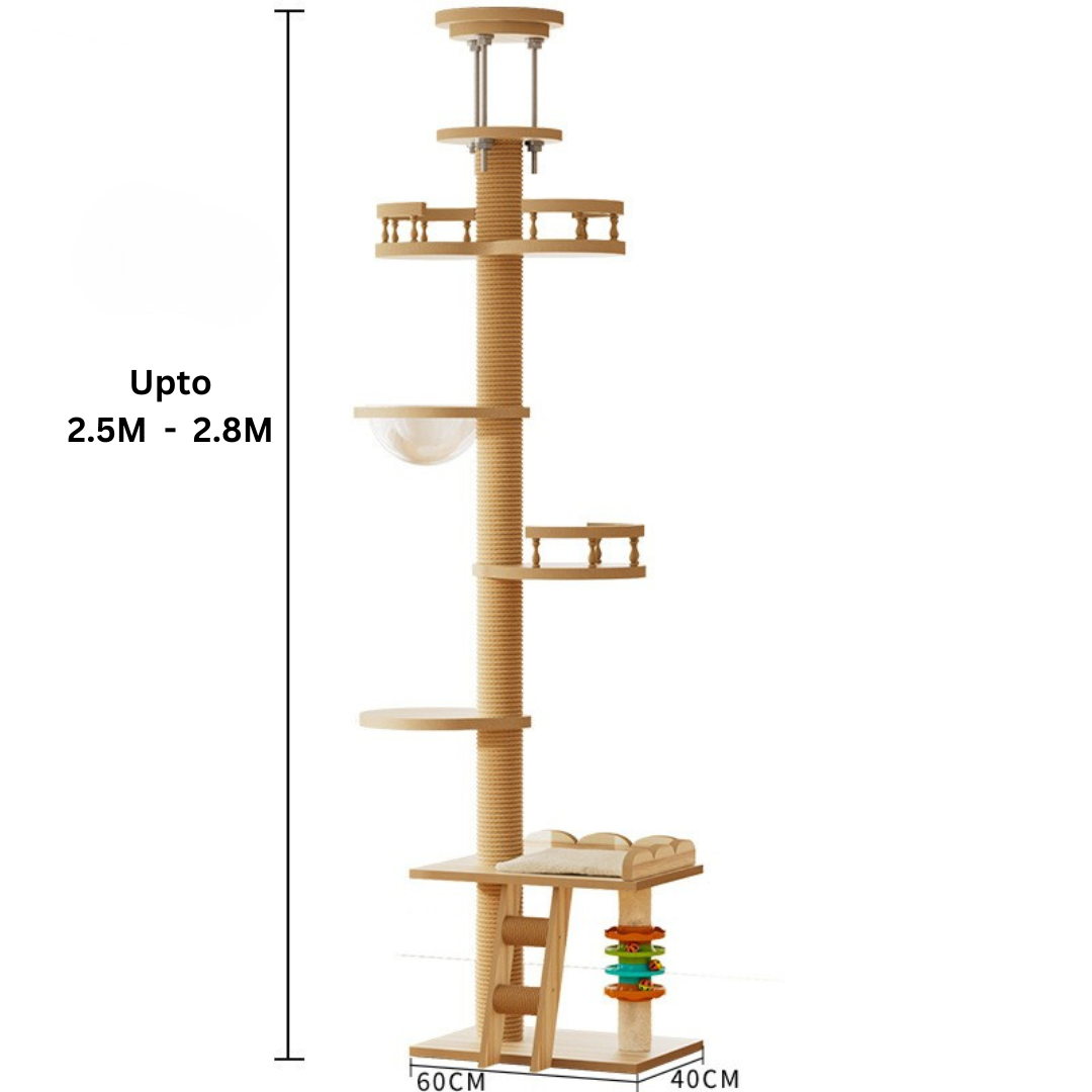 Floor-to-Ceiling Wooden Cat Tower Tree Catati NZ Cat Products