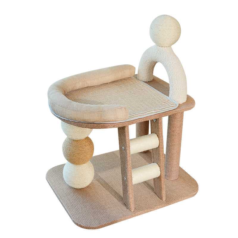 Wooden Design Modern Cat Tree - Lounge Bed & Sisal Scratching Balls