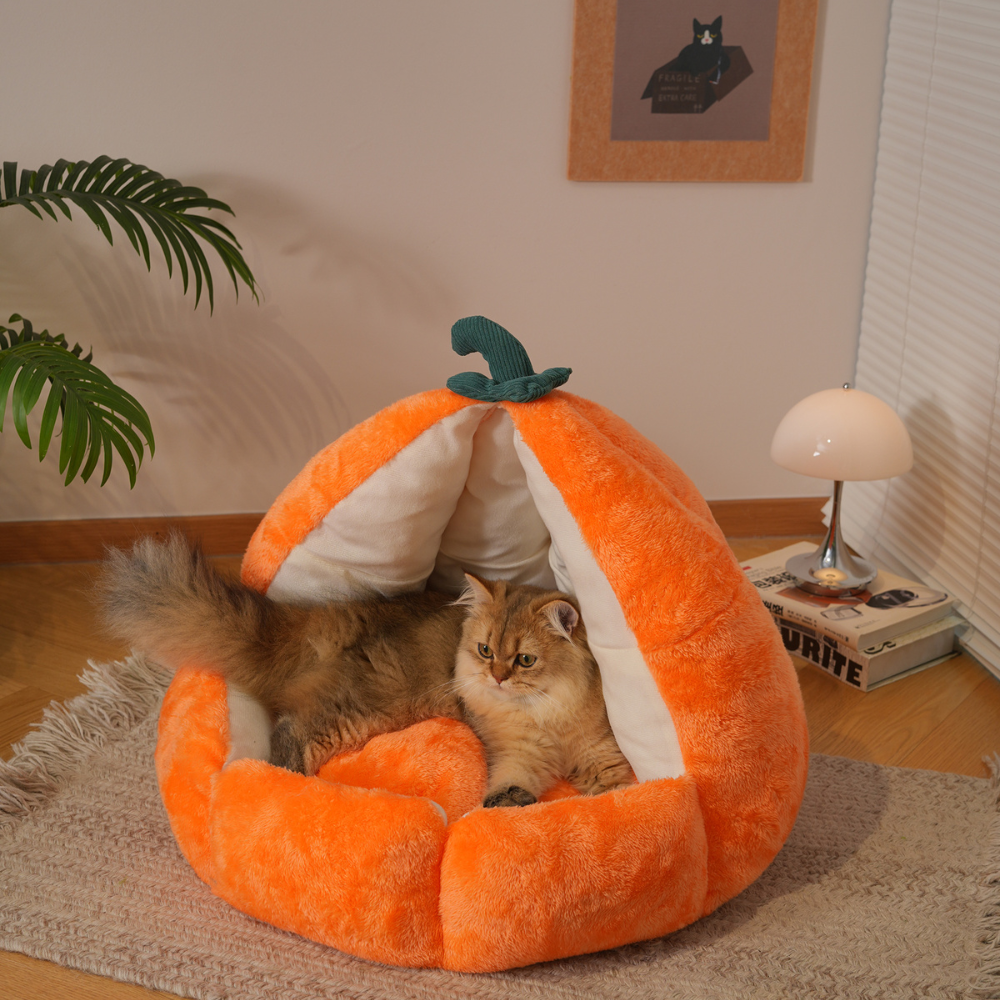 Pumpkin Cave Cat Bed - Ultra-Soft Plush Sanctuary