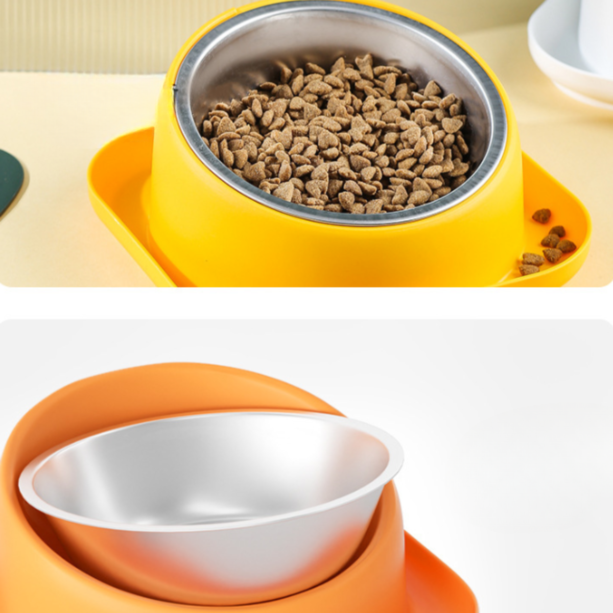 Tilted Anti-Slip Cat Bowl with Stainless Steel Insert – 3 Colours