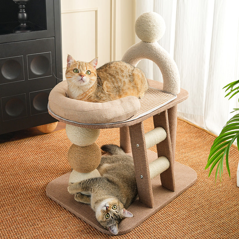Wooden Design Modern Cat Tree - Lounge Bed & Sisal Scratching Balls