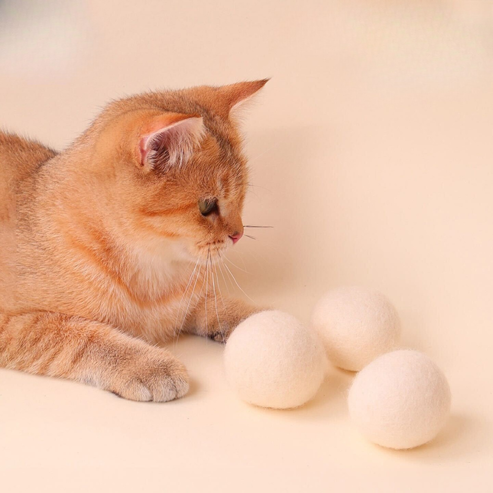 100% Solid Wool Balls(Set of 2) - Silent Interactive Play - Medium(5.5cm) - Furniture - Catati Cat Store