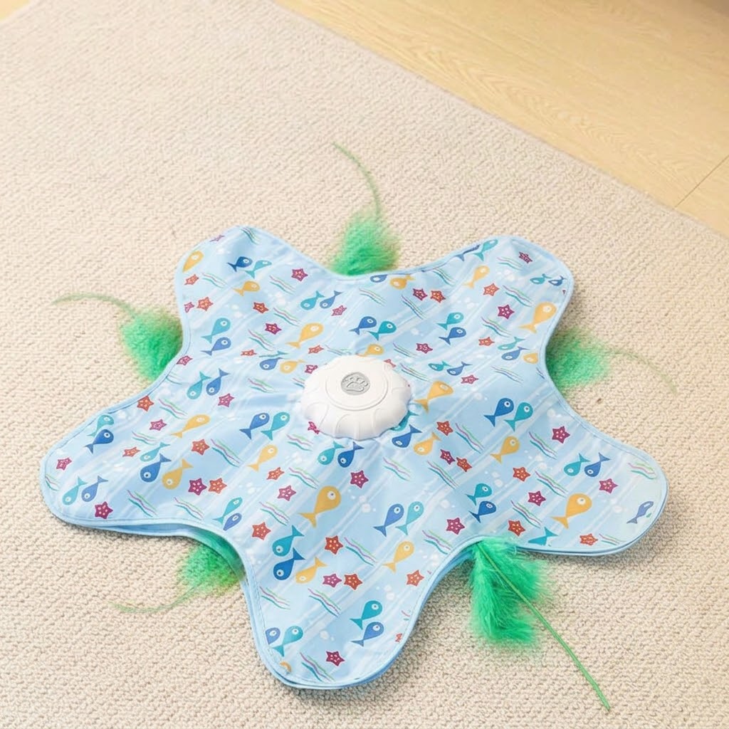 Automatic Cat Toy Mat with 360° Feather Teaser