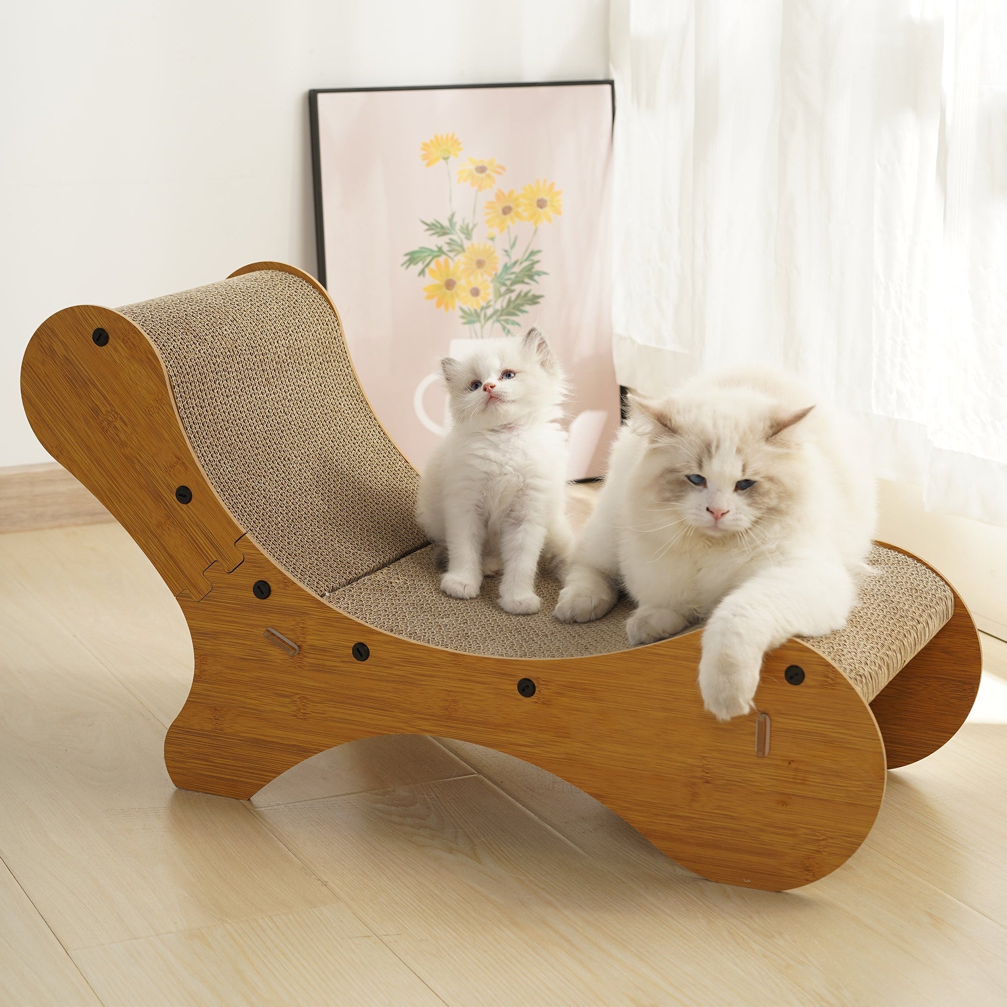 Curved Chaise Cat Scratcher - Premium MDF & Corrugated Cardboard
