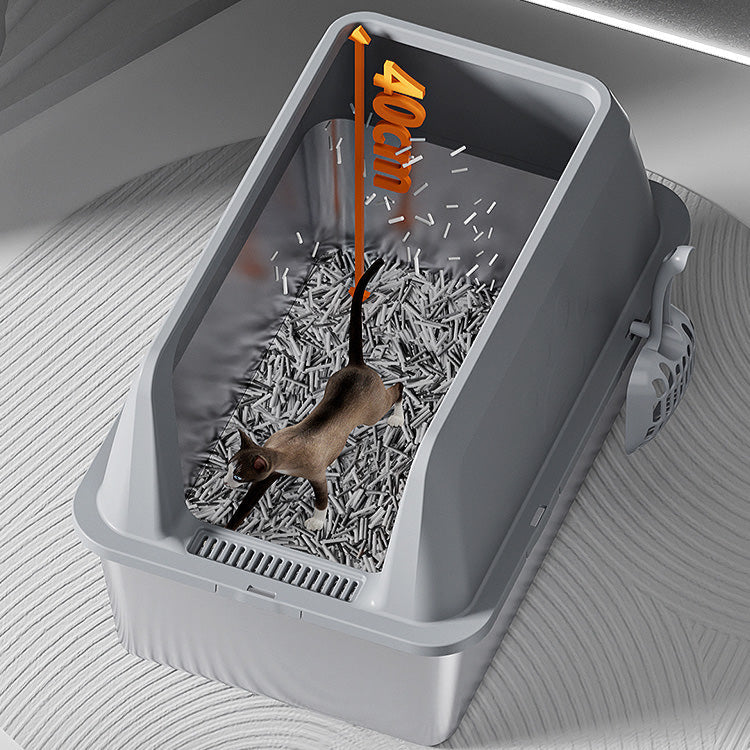 Catati Stainless Cat Litter Box with High Sides – 15cm Entry by CATATI SELECTED - Beige - Litter - Catati