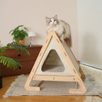 Wooden Triangle Cat House - Scratcher & Lounge