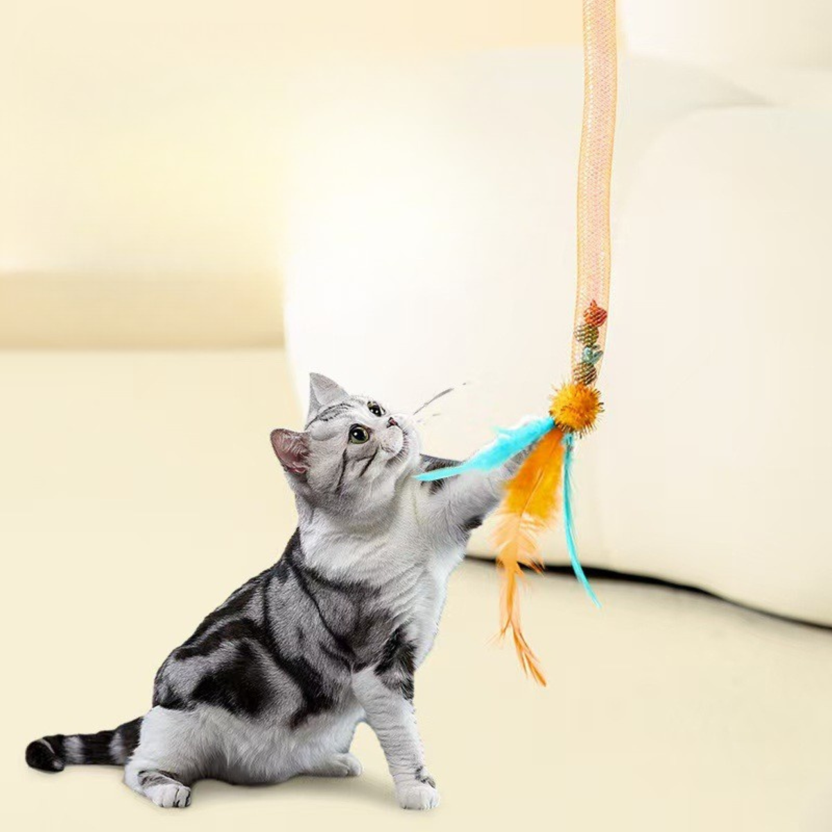 Elastic Feather Cat Teaser Toy – Bite-Resistant & Stretchable