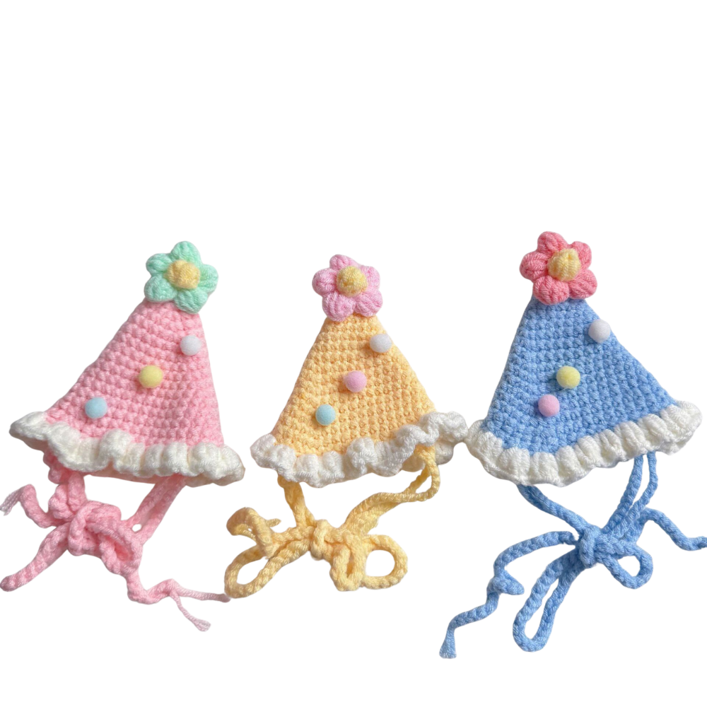 Hand-Knitted Cat Birthday Hat - Soft Crochet Celebration Accessory