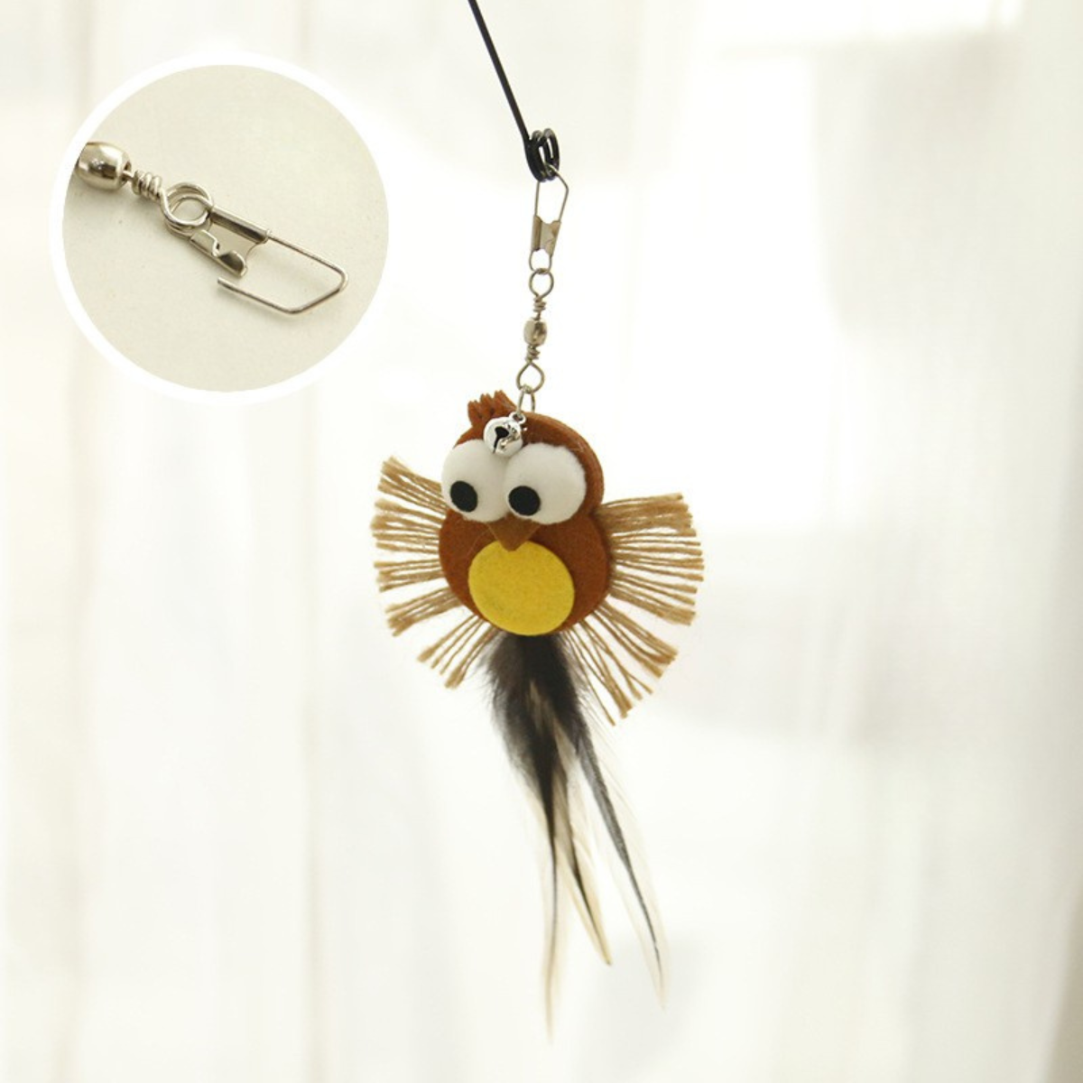 Owl Feather Teaser Wand – Interactive Cat Toy with Bell