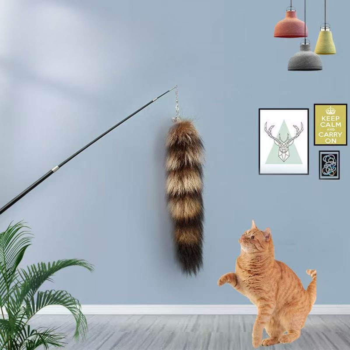 Telescopic Cat Teaser Wand with Faux Fox Fur Tail
