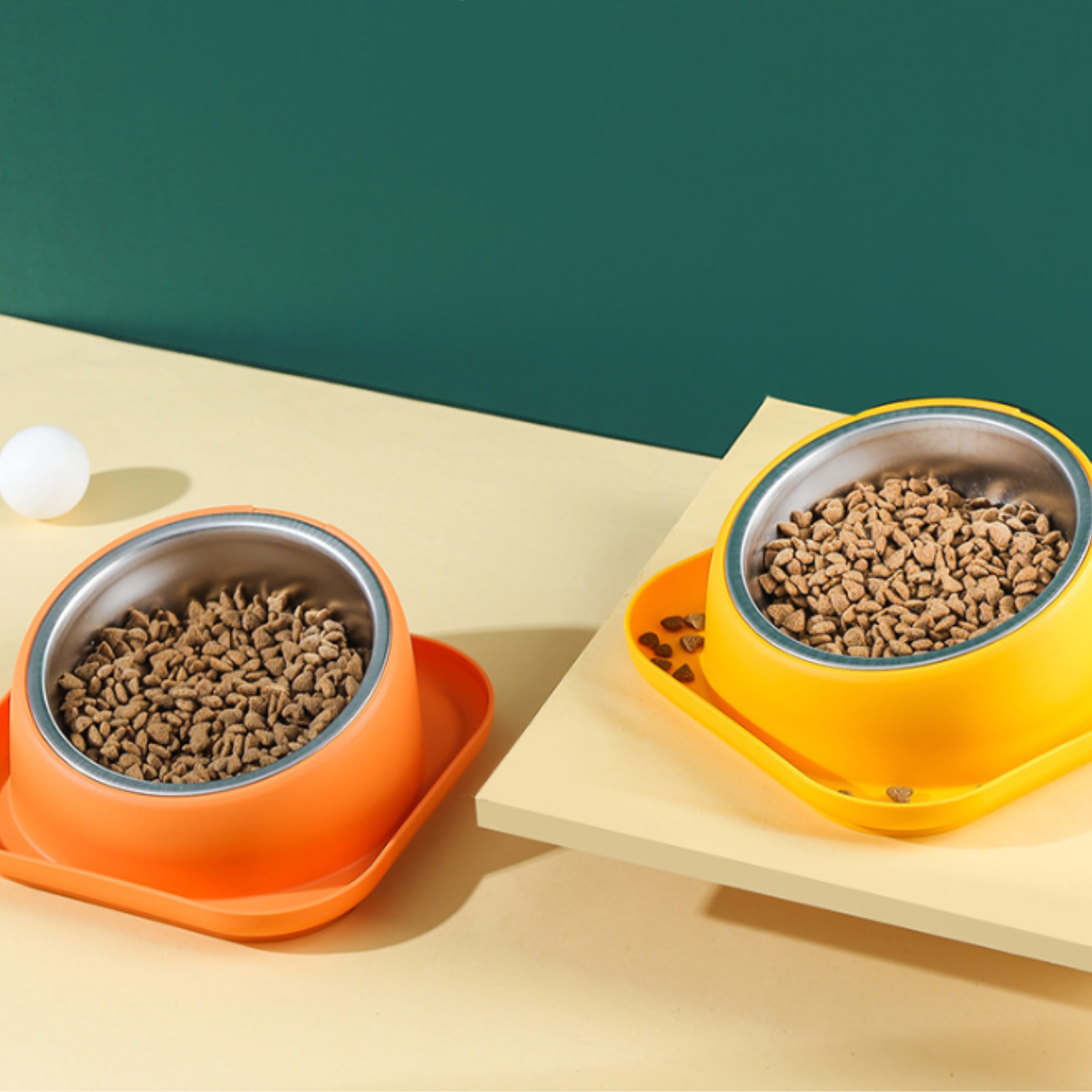 Tilted Anti-Slip Cat Bowl with Stainless Steel Insert – 3 Colours