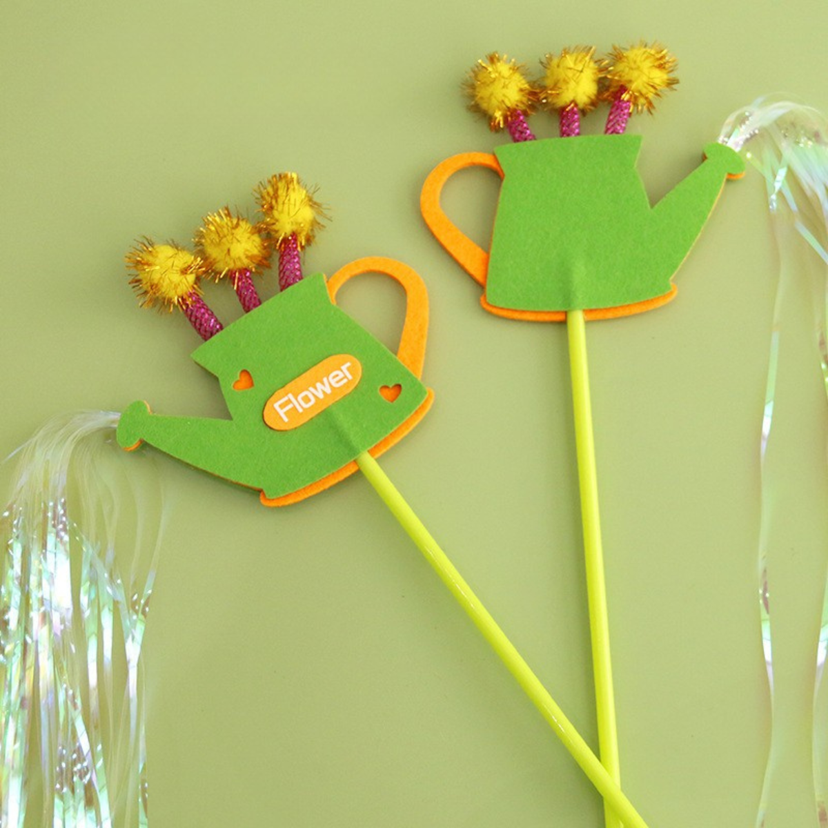 Flower Watering Can Cat Wand – Interactive Ribbon Teaser Toy