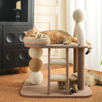 Wooden Design Modern Cat Tree - Lounge Bed & Sisal Scratching Balls