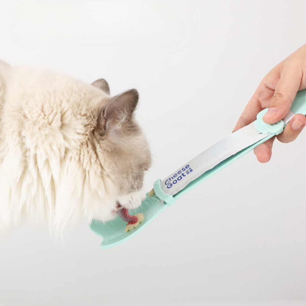 Cat Strip Squeezer Feeding Spoon (Curvy Tail Kitty Edition) - Ergonomic Mess-Free Design - Blue - Feeder - Catati Cat Store