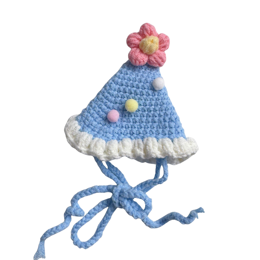 Hand-Knitted Cat Birthday Hat - Soft Crochet Celebration Accessory