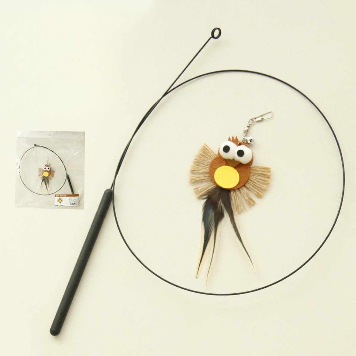 Owl Feather Teaser Wand – Interactive Cat Toy with Bell