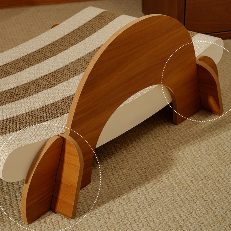 Wooden Design Curved Cat Lounge - High-Density Corrugated Scratcher