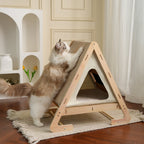 Wooden Triangle Cat House - Scratcher & Lounge