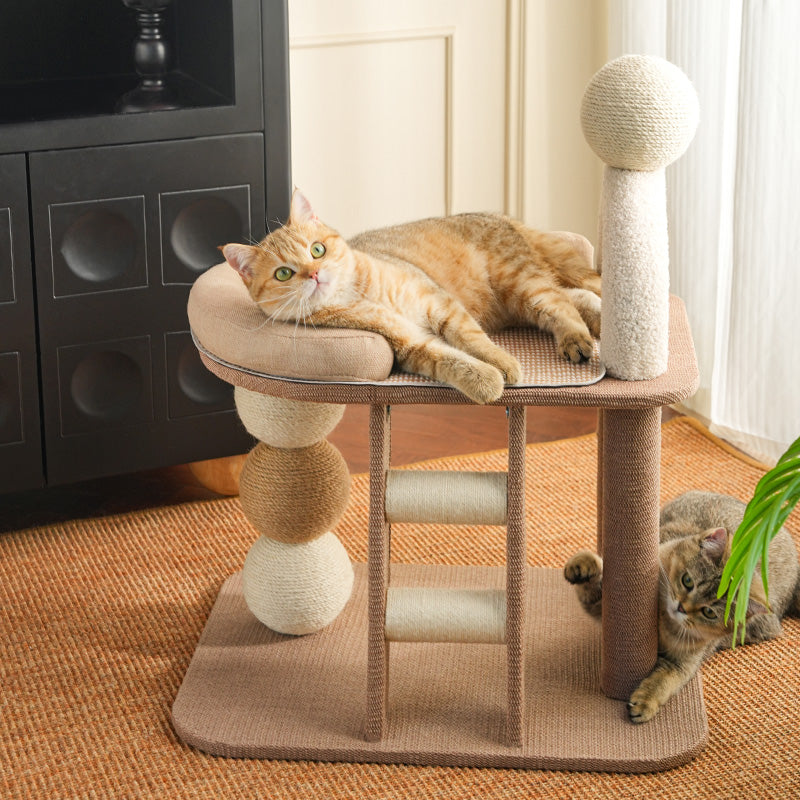 Wooden Design Modern Cat Tree - Lounge Bed & Sisal Scratching Balls