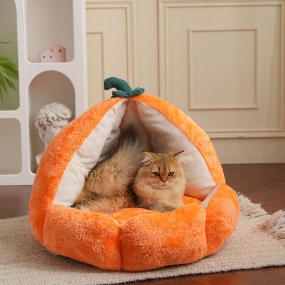 Pumpkin Cave Cat Bed - Ultra-Soft Plush Sanctuary