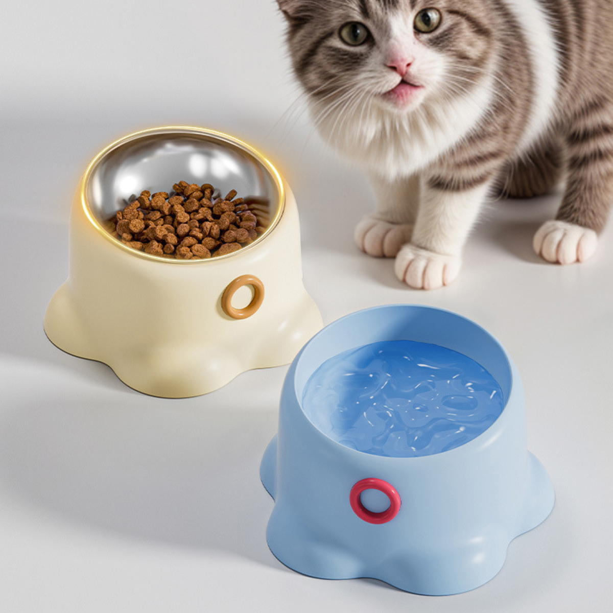 Raised Cat Bowl with Squid-Leg Base – Anti-Tip Design