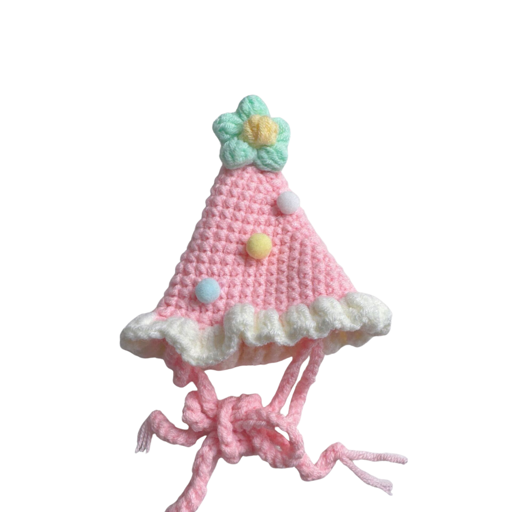 Hand-Knitted Cat Birthday Hat - Soft Crochet Celebration Accessory