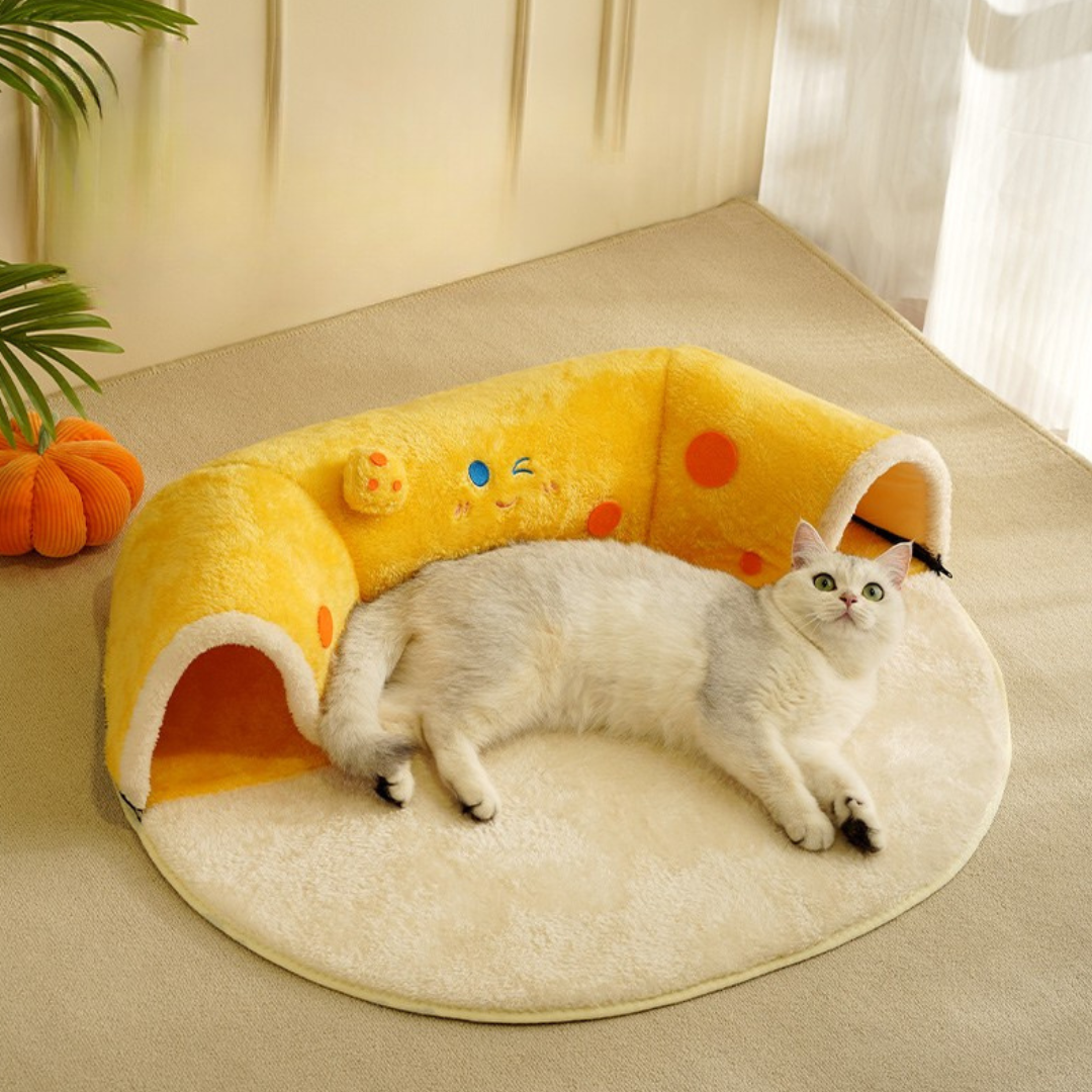 Cheese Tunnel Winter Cat Bed – Plush, Playful & Warm by CATATI SELECTED - Default Title - Furniture - Catati