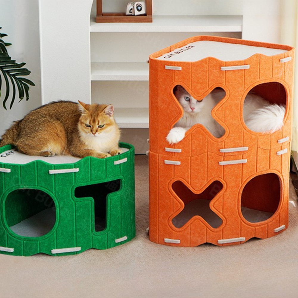 Stackable Felt Cat House - Modular Scratching Sanctuary