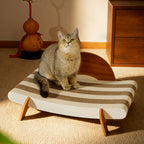 Wooden Design Curved Cat Lounge - High-Density Corrugated Scratcher