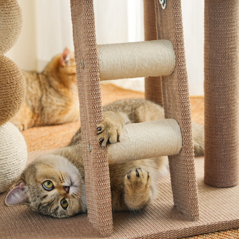 Wooden Design Modern Cat Tree - Lounge Bed & Sisal Scratching Balls
