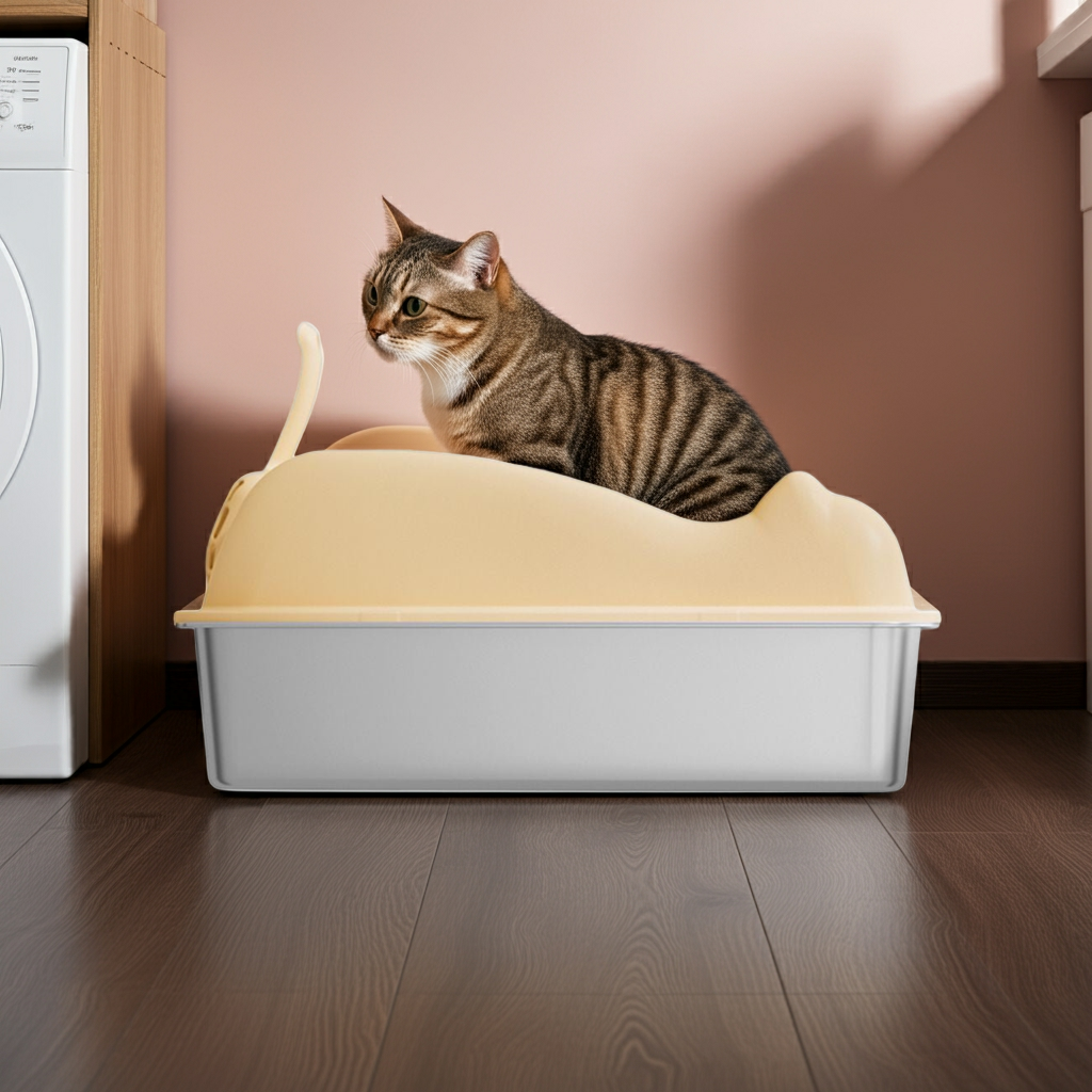 60cm Stainless Steel Cat Litter Box with Scoop – Clean & Durable