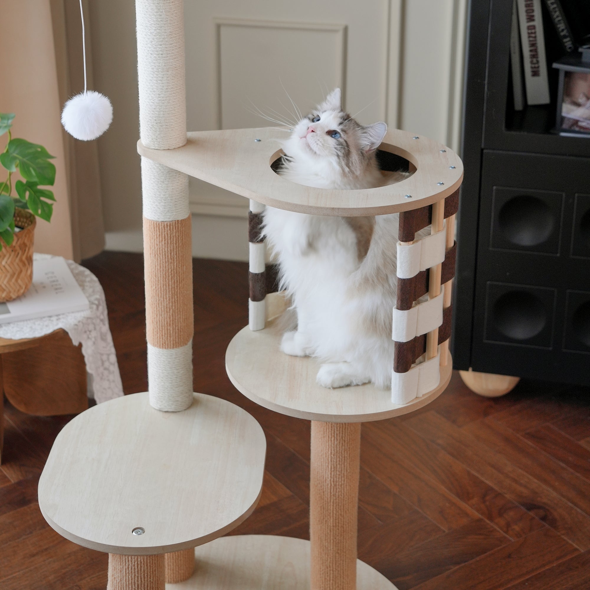 Wooden Design Modern Woven Cat Tree - Woven Cabin & Scratching Posts
