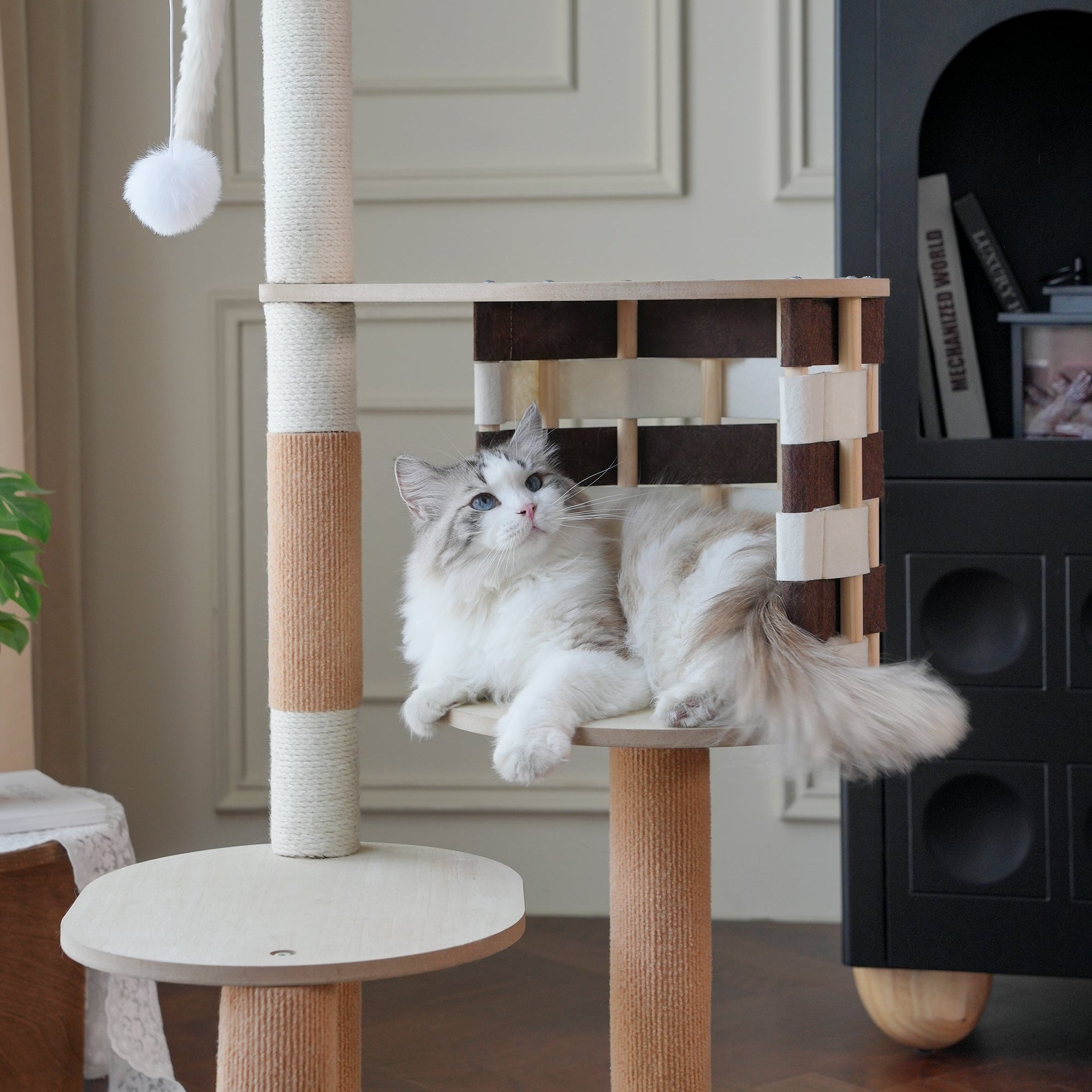 Wooden Design Modern Woven Cat Tree - Woven Cabin & Scratching Posts