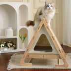 Wooden Triangle Cat House - Scratcher & Lounge