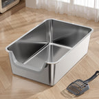 Lid-less Stainless Steel Cat Litter Box with Scoop – Clean & Durable