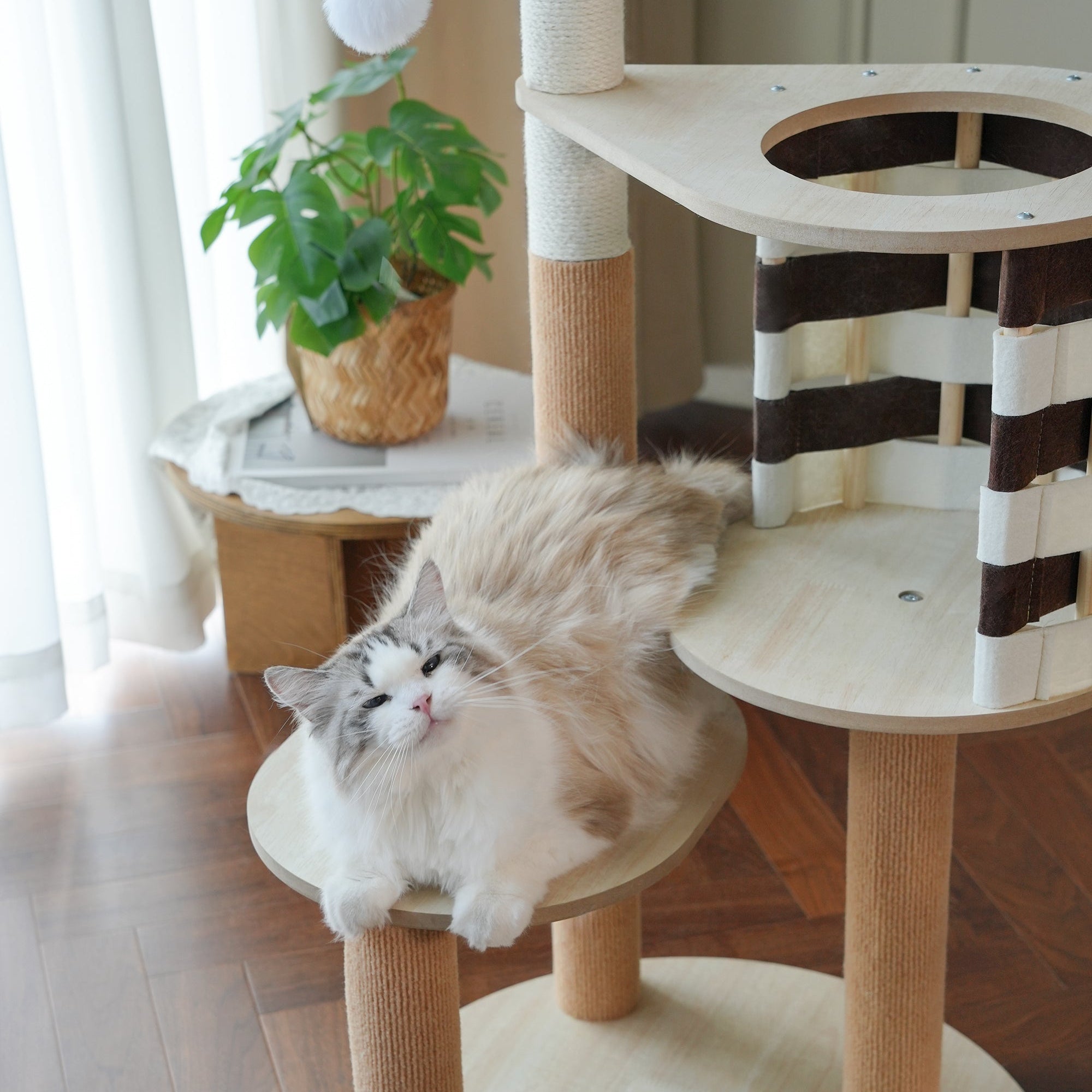 Wooden Design Modern Woven Cat Tree - Woven Cabin & Scratching Posts