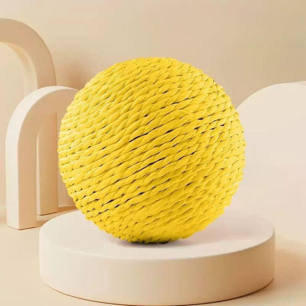 Sisal Rope Rolling Ball - Interactive Rattle Toy - Yellow - Toys - Catati Cat Store