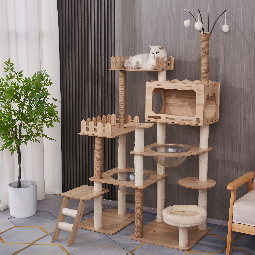 Multi-Level Castle Cat Tree - Dual Space Capsules & Integrated Steps