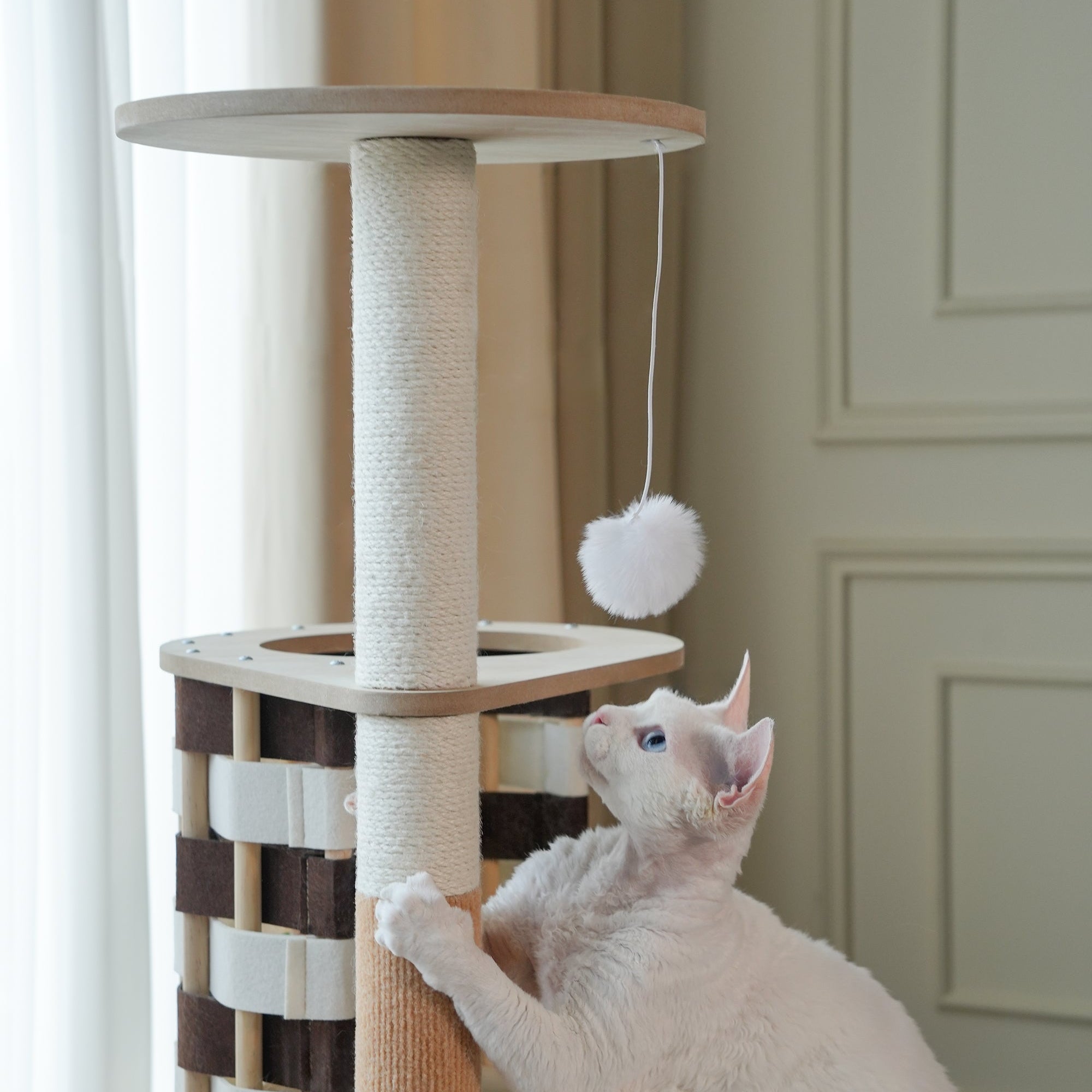 Wooden Design Modern Woven Cat Tree - Woven Cabin & Scratching Posts