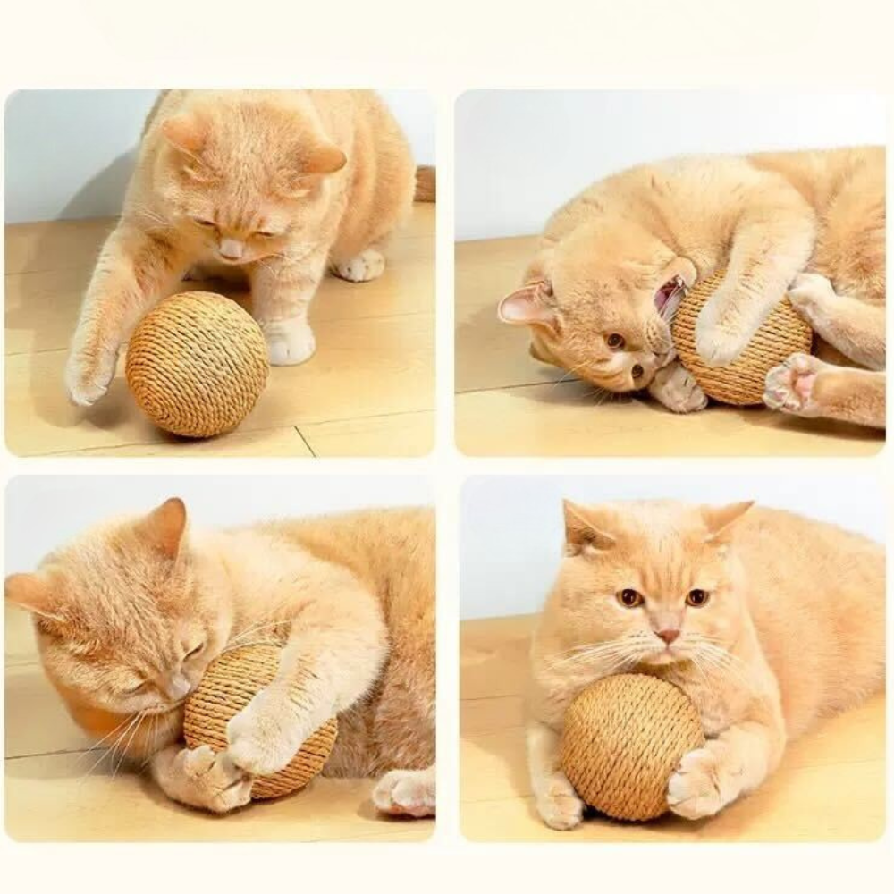 Sisal Rope Rolling Ball - Interactive Rattle Toy - White - Toys - Catati Cat Store
