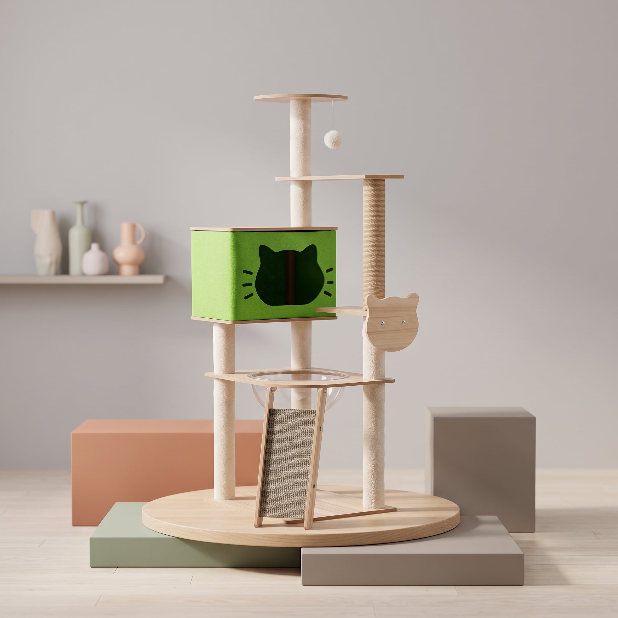Designer Cat Castle Tower - Single Panoramic Space Capsule & Biologically Optimized Tones