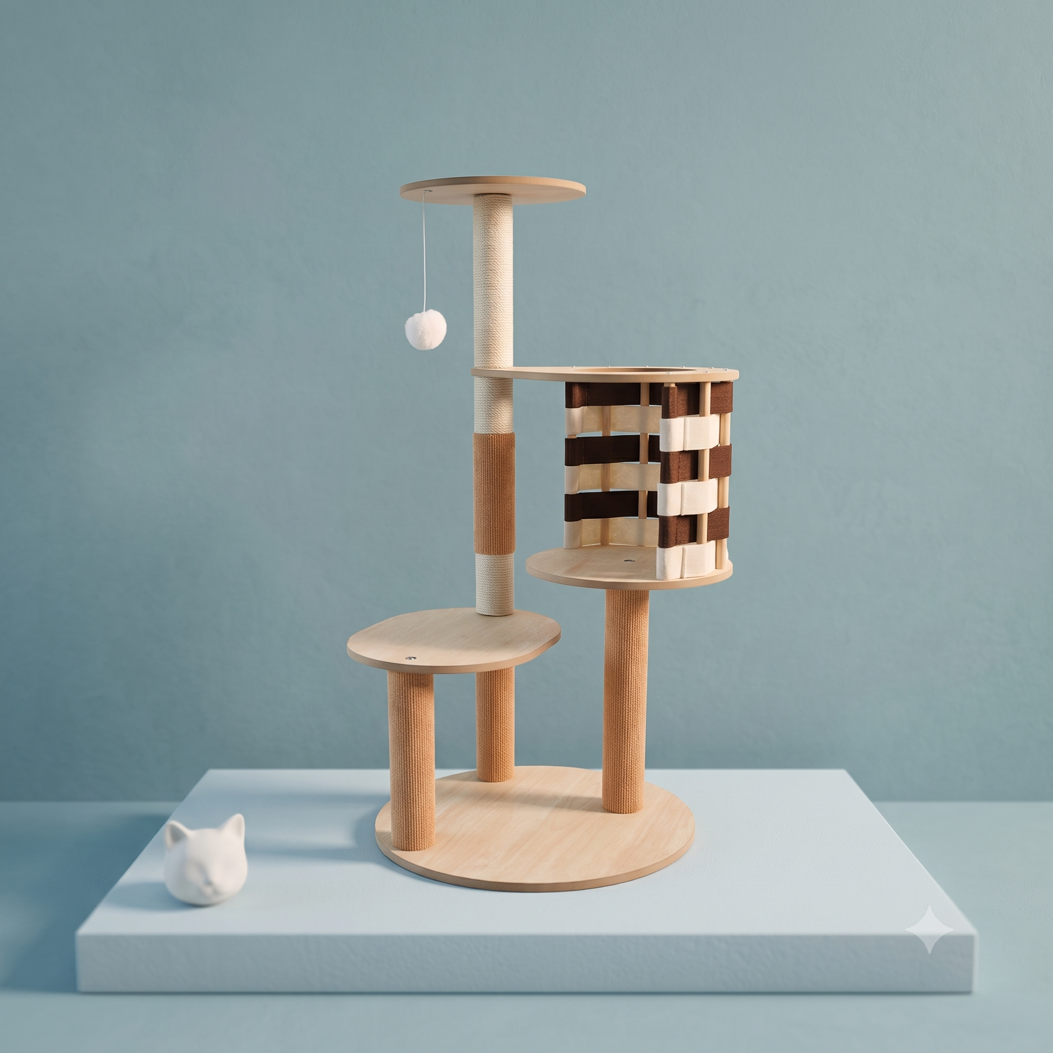 Wooden Design Modern Woven Cat Tree - Woven Cabin & Scratching Posts
