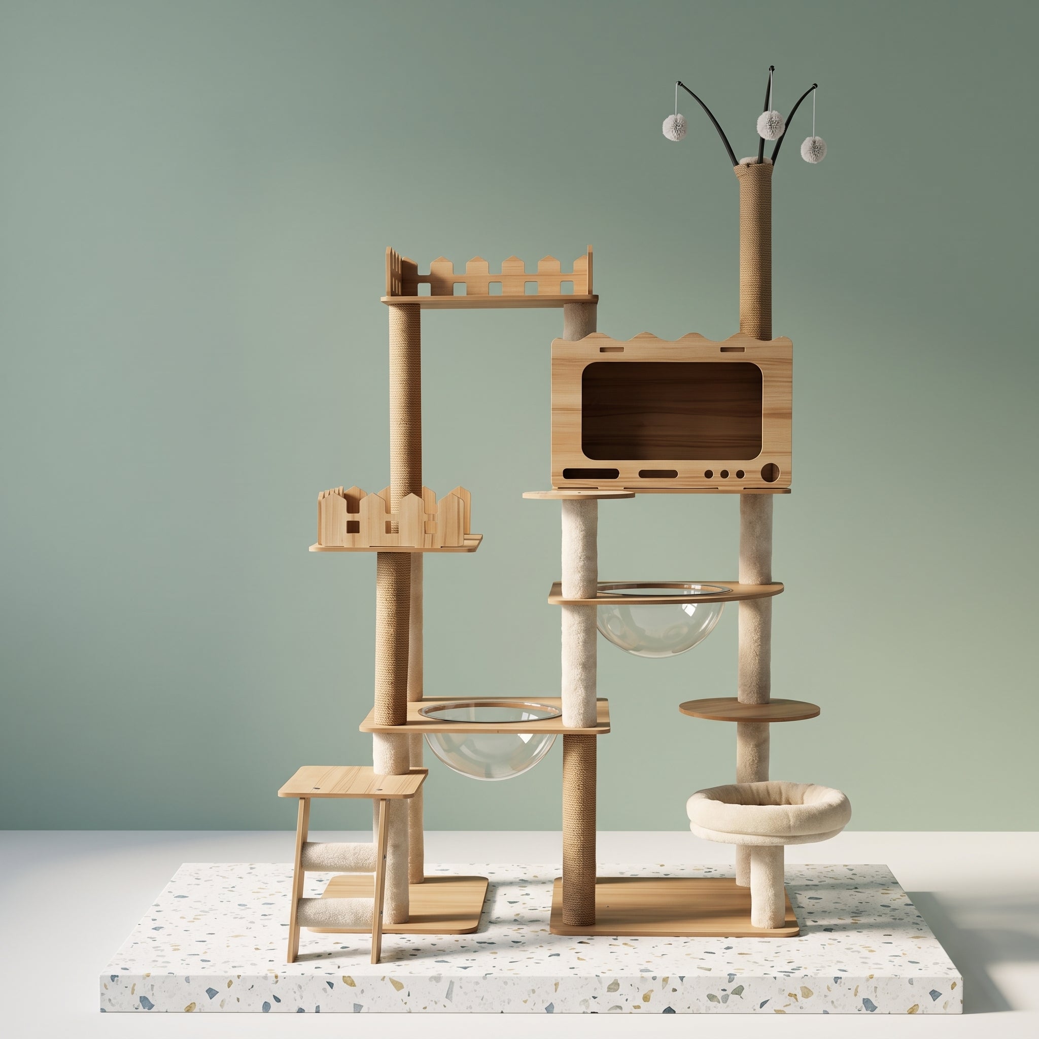 Multi-Level Castle Cat Tree - Dual Space Capsules & Integrated Steps