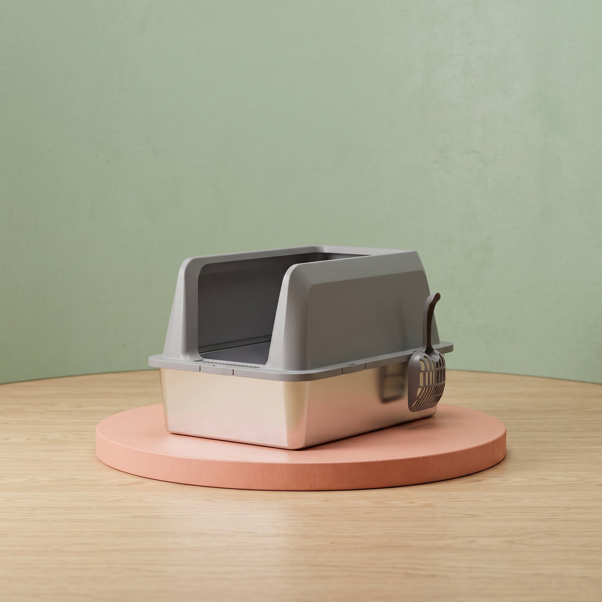 Deep Stainless Steel Cat Litter Box with High Sides & Scoop