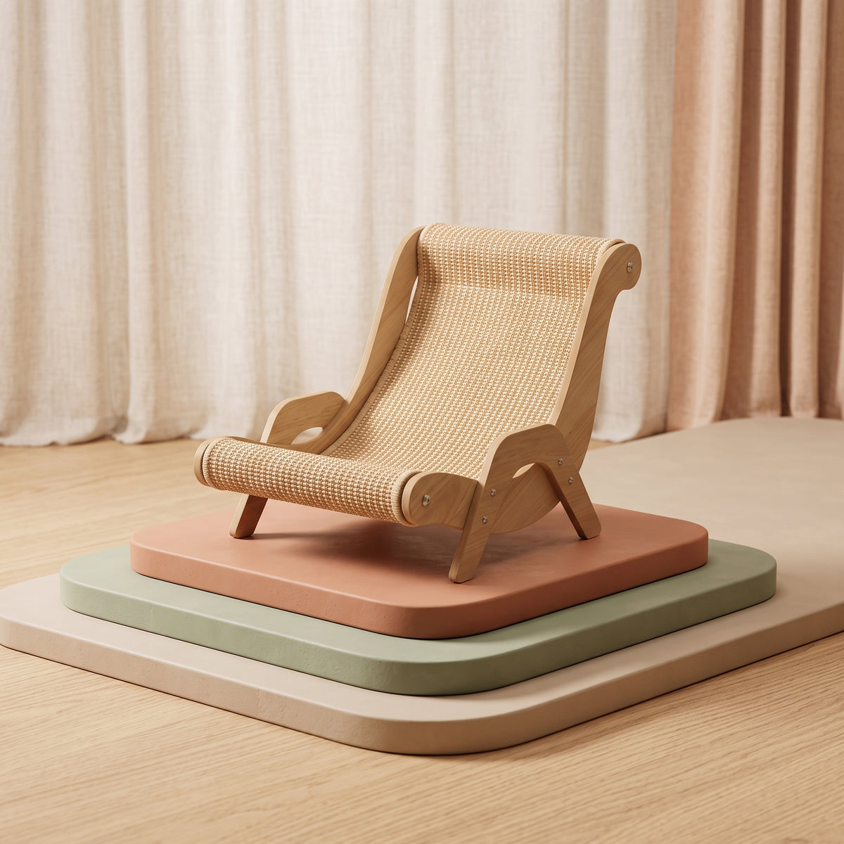 Ergonomic Cat Lounge Chair with Natural Finish