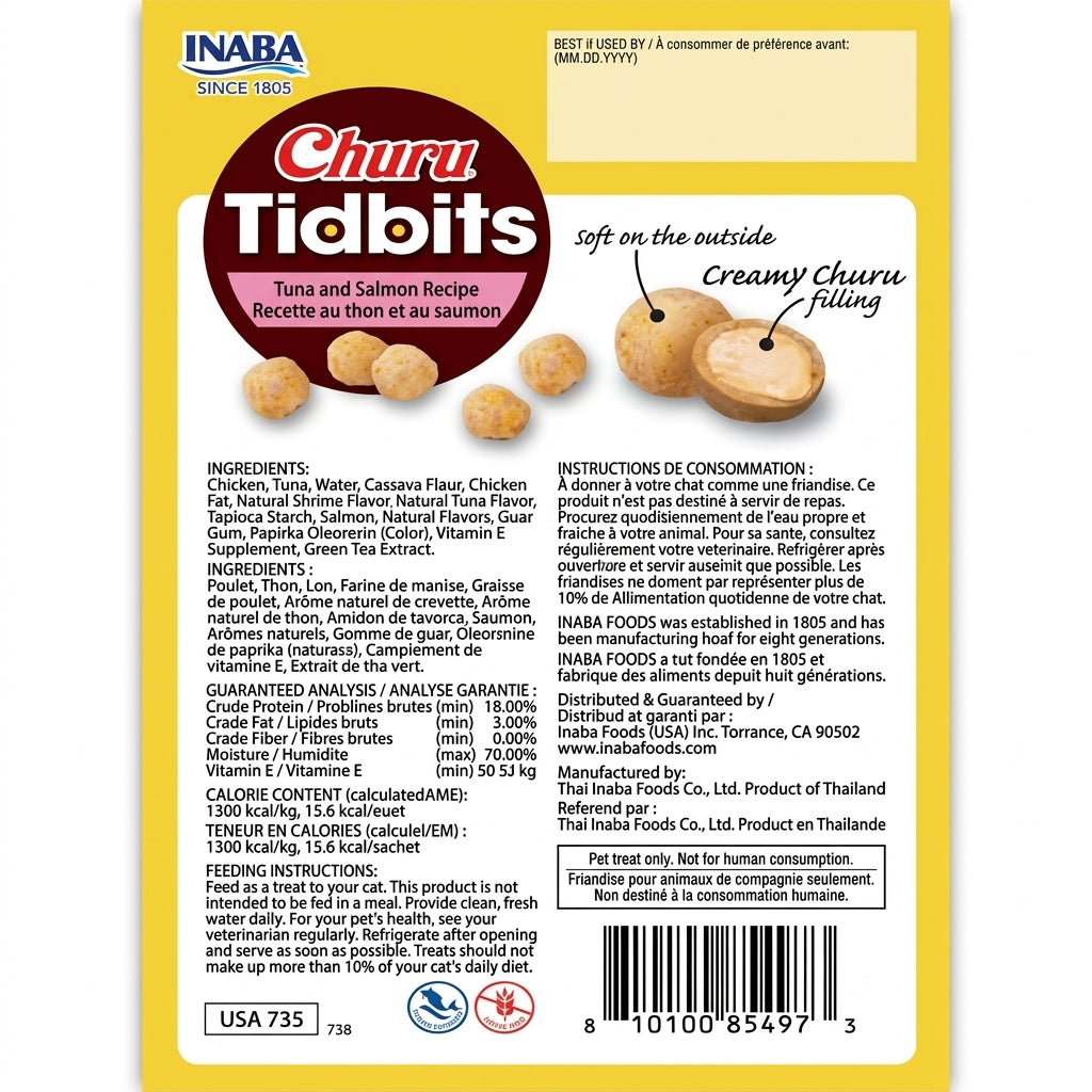 Inaba Churu Tidbits Tuna & Salmon Recipe Grain-Free Cat Treats – 8 × 12 g