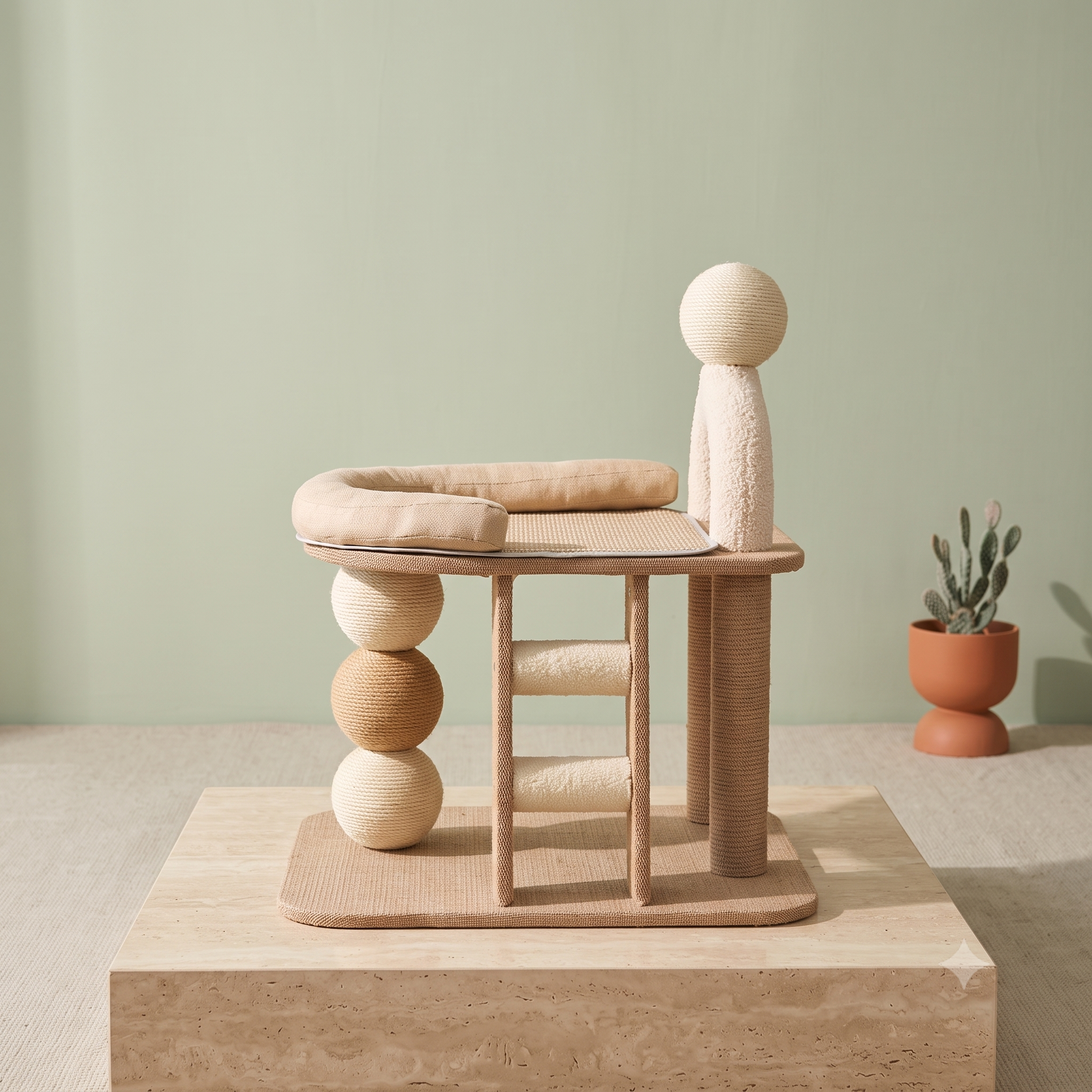 Wooden Design Modern Cat Tree - Lounge Bed & Sisal Scratching Balls