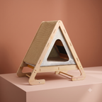 Wooden Triangle Cat House - Scratcher & Lounge