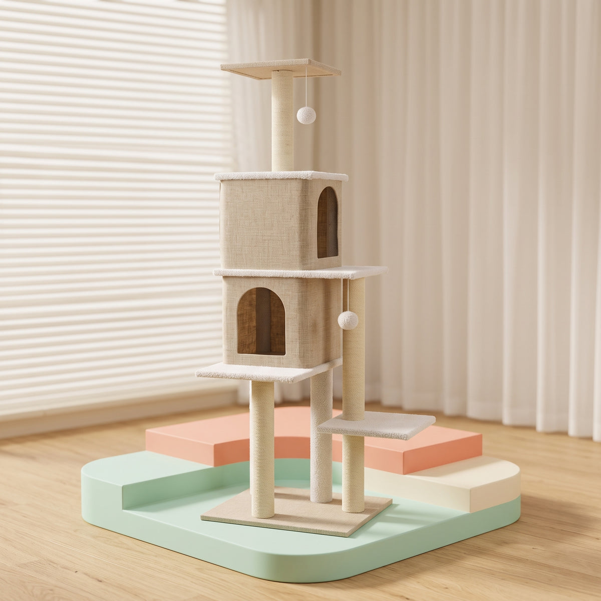 Multi-Level Cat Tree NZ – 140cm Condo Tower with Scratching Posts