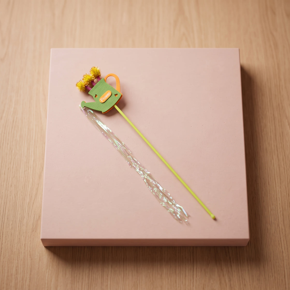 Flower Watering Can Cat Wand – Interactive Ribbon Teaser Toy